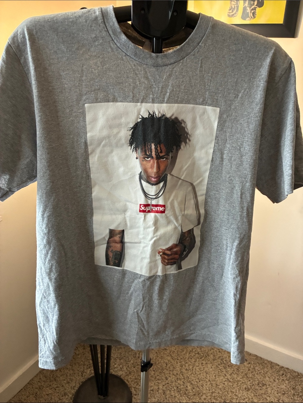 Supreme Grey Photo Graphic Tee with Red Box Logo